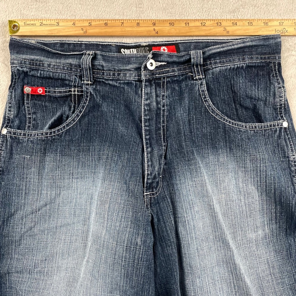 VTG Southpole Denim Shorts Mens 34 Blue Baggy Jorts Y2K Hip Hop Layered Hem 15" - Picture 6 of 10